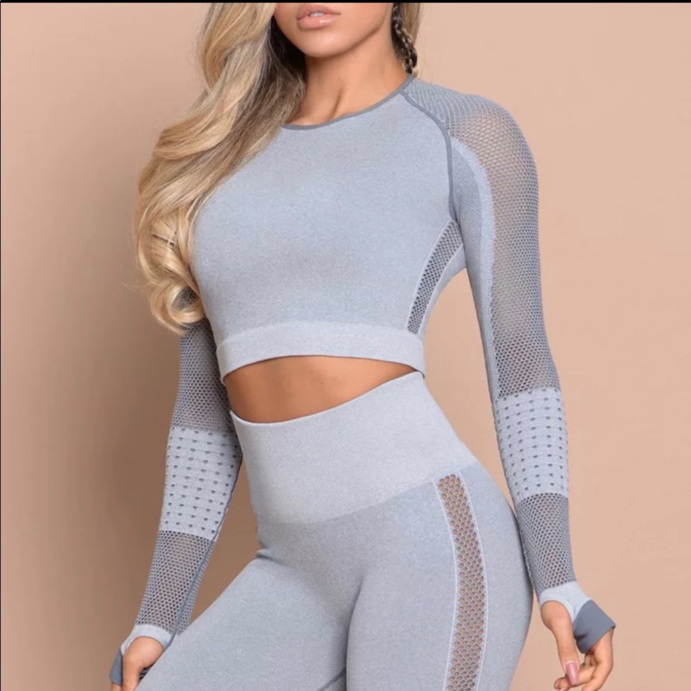 Women leggings set breathable mesh long sleeve